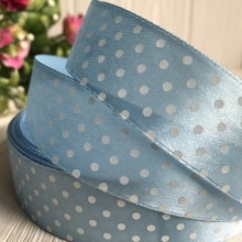 Атлас 2,5 см горох, блакитний, метр