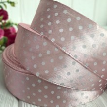 Атлас 2,5 см горох, пудровый, метр