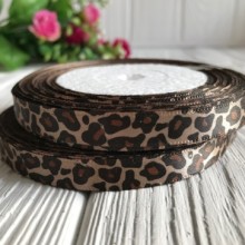 Атлас 0,9 см, кавовий леопард, рулон 18 м