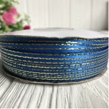 Атлас 0,3 см люрекс золото, світло-синій, рулон 225 м