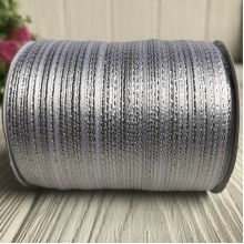 Атлас 0,3 см люрекс срібло, білий, рулон 225 м