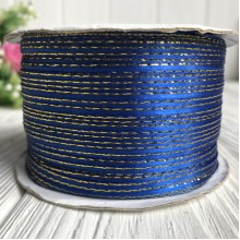 Атлас 0,3 см люрекс золото, темно-синій, рулон 225 м