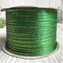 Атлас 0,3 см люрекс золото, зелений, рулон 225 м