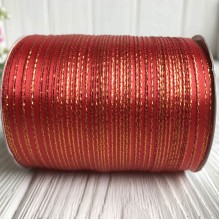 Атлас 0,3 см люрекс золото червоний рулон 225 м