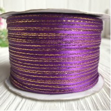 Атлас 0,3 см люрекс золото, темно-фіолетовий, рулон 225 м