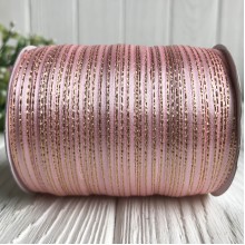 Атлас 0,3 см люрекс золото, світло-рожевий, рулон 225 м