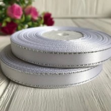 Атлас 0,9 см люрекс срібло, білий, рулон 33 м