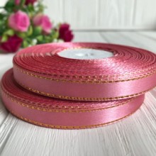 Атлас 0,9 см люрекс золото, пудровий, рулон 33 м