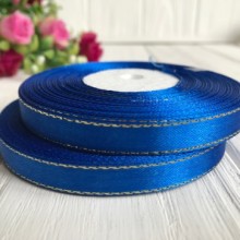 Атлас 0,9 см люрекс золото, темно-синій рулон 33 м