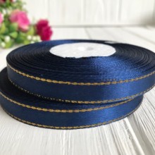 Атлас 0,9 см люрекс золото, сапфіровий, рулон 33 м