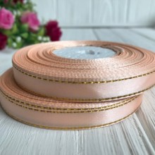 Атлас 0,9 см люрекс золото, персиковий, рулон 33 м