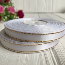 Атлас 0,9 см люрекс золото, білий, рулон 33 м
