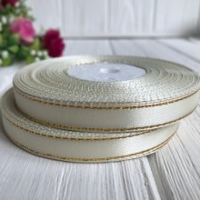 Атлас 0,9 см люрекс золото, молочний, рулон 33 м