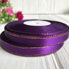 Атлас 0,9 см люрекс золото, темно-фіолетовий, рулон 33 м