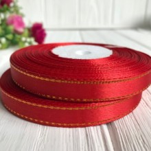 Атлас 0,9 см люрекс золото червоний рулон 33 м