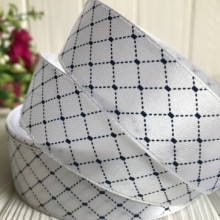 Атлас 2,5 см, діагональна сіточка, білий із сапфіровим