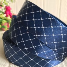 Атлас 2,5 см, діагональна сіточка, сапфіровий з білим