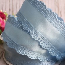 Атлас з ажурним кантом, 3,5 см, блакитний, метр