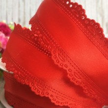 Атлас з ажурним кантом, 3,5 см, червоний, метр