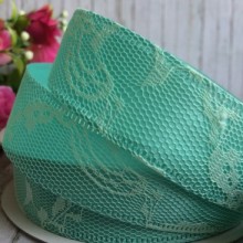 Атлас з мереживом New, 2,5 см, тиффані