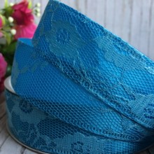 Атлас з мереживом New, 2,5 см, бірюзовий