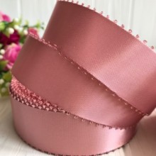 Атлас двосторонній з петельками 2,5 см, пудровий, метр