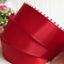 Атлас двосторонній з петельками 2,5 см, червоний, метр