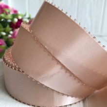 Атлас двосторонній з петельками 2,5 см, бежевий, метр