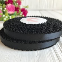 Атлас двосторонній з петельками 0,6 см, чорний, рулон 20 ярдів