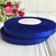 Атлас двосторонній з петельками 0,6 см, темно-синій, рулон 20 ярдів.