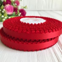 Атлас двосторонній з петельками 0,6 см, червоний, рулон 20 ярдів