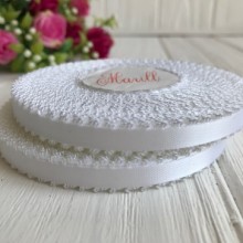 Атлас двосторонній з петельками 0,6 см, білий, рулон 20 ярдів.