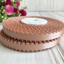 Атлас двосторонній з петельками 0,6 см, бежевий, рулон 20 ярдів