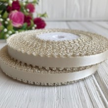 Атлас двосторонній з петельками 0,6 см, молочний, рулон 20 ярдів