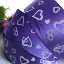 Атлас 4 см, серця маленькі, фіолетовий, метр