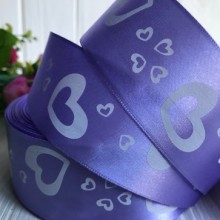 Атлас 4 см, серця великі, ліловий, метр