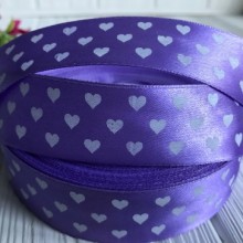 Атлас 2,5 см, серця, фіолетовий, рулон 45 м