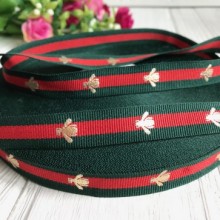 Стрічка Gucci з мухою, 1,5 см, темно-зелено-червона смуга