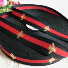 Стрічка Gucci з мухою, 2,5 см, чорно-червона смуга