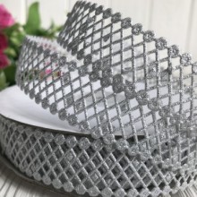 Мереживна стрічка сіточка, 2 см, срібло, метр