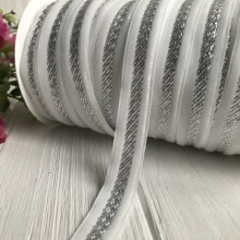 Стрічка велюр доріжка, 1,5 см, білий зі сріблом, метр