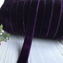 Стрічка велюр, 1,5 см, чорничний, метр