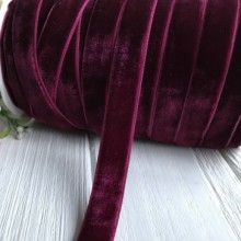 Стрічка велюр, 1,5 см, вишневий, метр