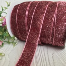 Стрічка велюр з люрексом, 2,5 см, пюсовий, метр
