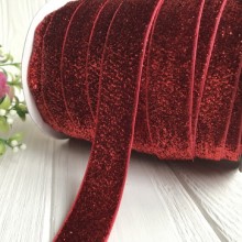 Стрічка велюр з люрексом, 2,5 см, червоний, метр