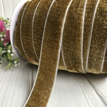 Стрічка велюр з люрексом, 2,5 см, золото, метр