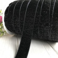 Стрічка велюр з люрексом, 2,5 см, чорний, метр