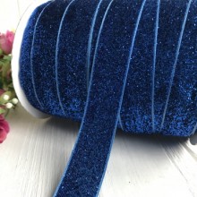 Стрічка велюр з люрексом, 2,5 см, темно-синій, метр