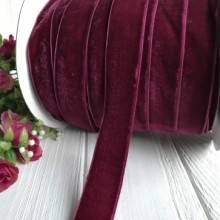 Стрічка велюр, 2,5 см, вишневий, метр