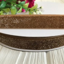 Стрічка велюр з люрексом, 1,5 см, темне золото, метр